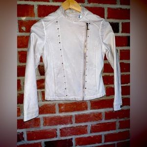 Mayoral Girl cream/beige weathered look leather moto jacket w/ gold hardware